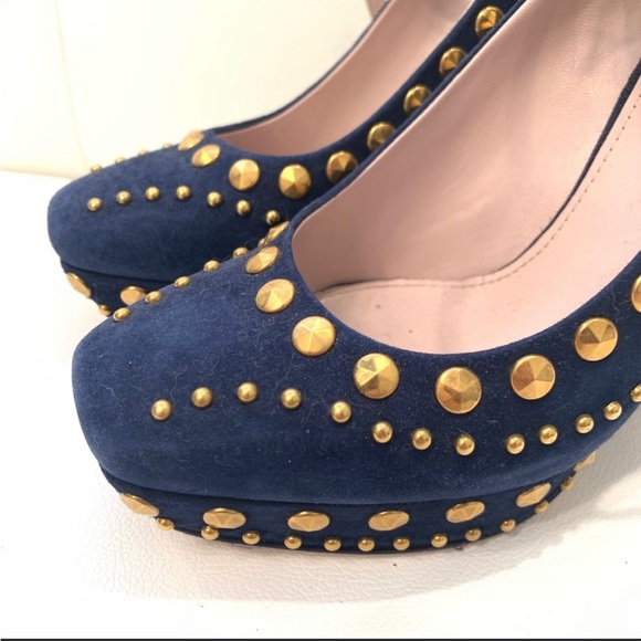 MIU MIU Studded Navy Blue Suede Shoe Sz 40.5 - Picture 4 of 8